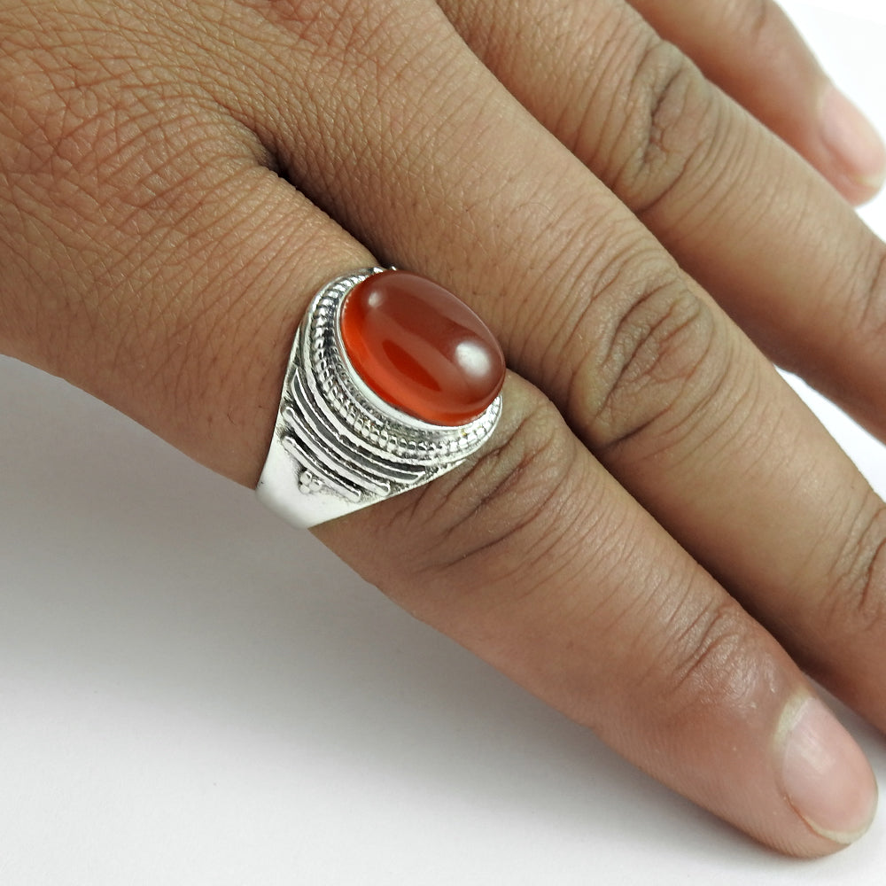 Gift For Woman 925 Silver Natural Carnelian Solitaire Tribal Ring J4