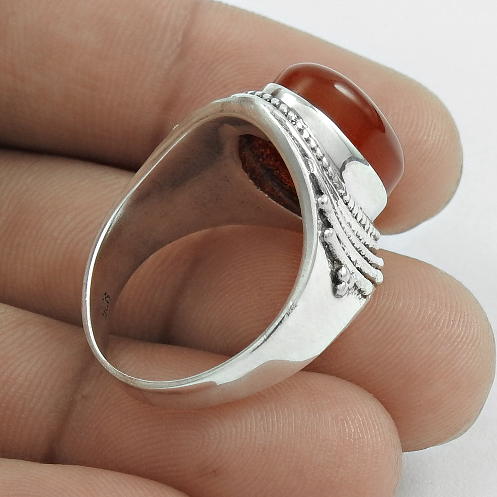 Gift For Woman 925 Silver Natural Carnelian Solitaire Tribal Ring J4