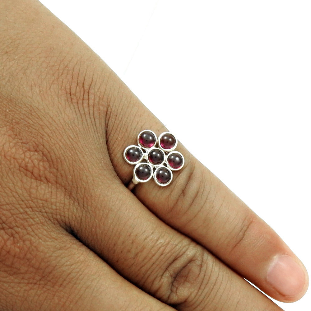 Natural Garnet Gemstone Statement Flower Ring 925 Sterling Silver T73