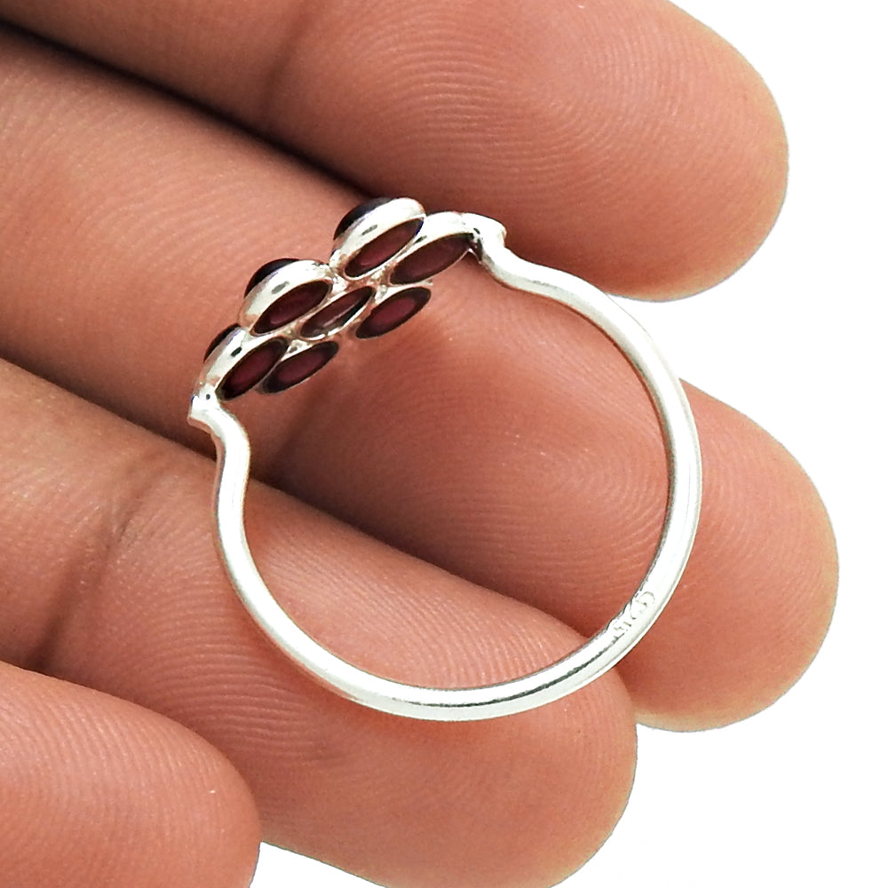 Natural Garnet Gemstone Statement Flower Ring 925 Sterling Silver T73