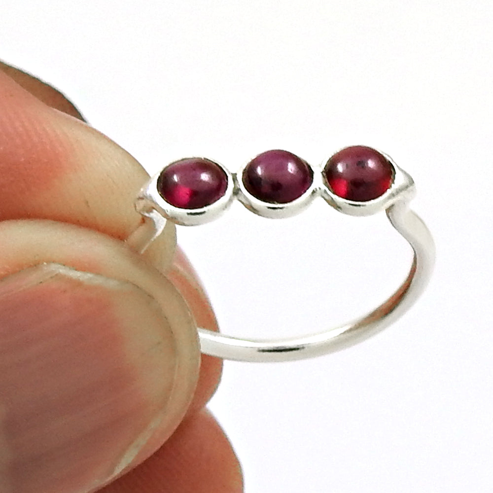 Ring 925 Sterling Silver Natural Red Garnet Stone Gift For Her Band K8