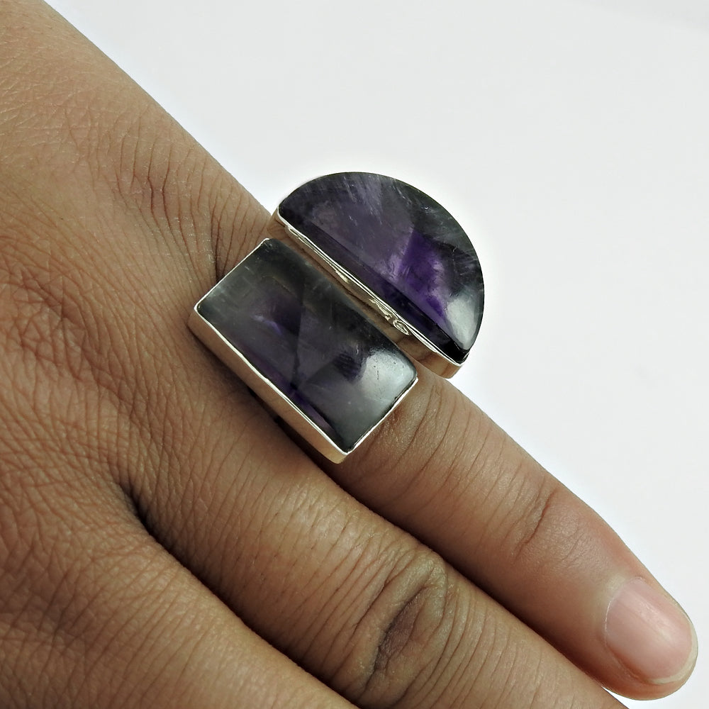 Natural Amethyst Gemstone Cocktail Tribal Purple Ring 925 Silver M10
