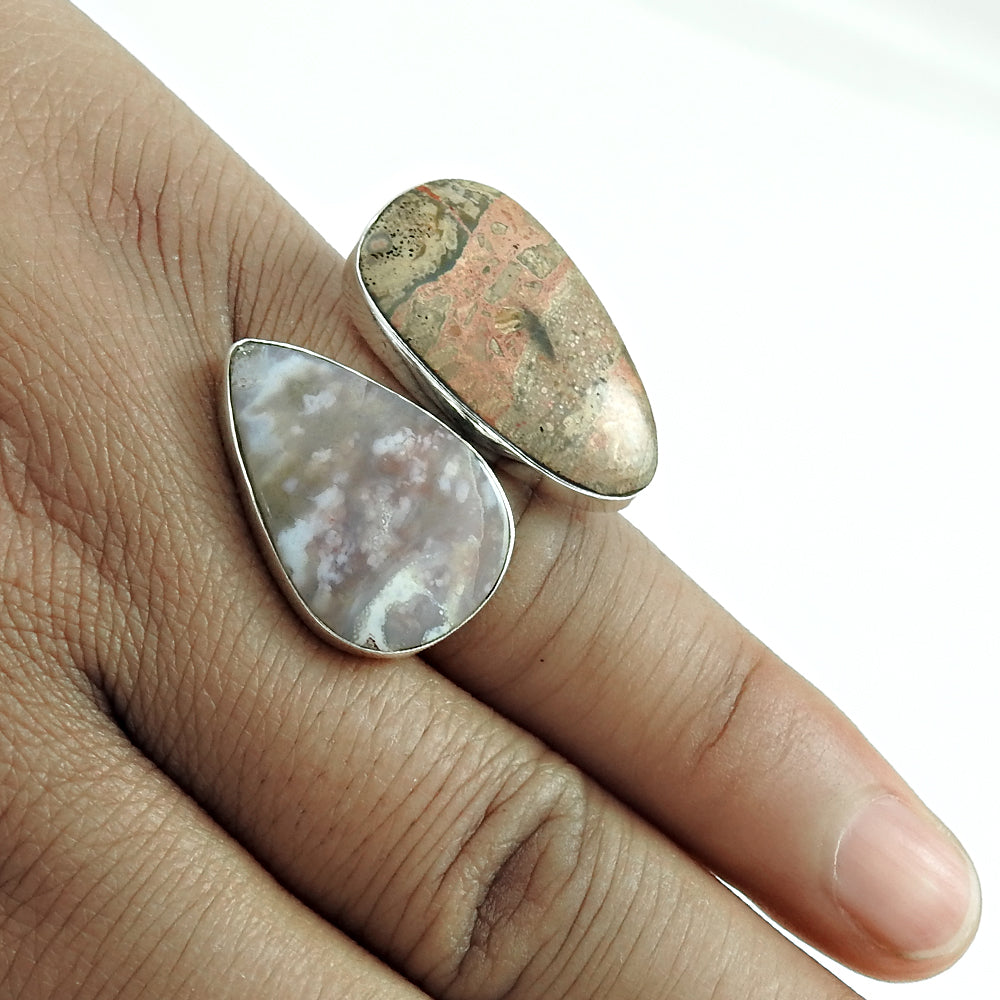 Gift For Her Natural Jasper Open Ring 925 Sterling Silver Jewelry EK1