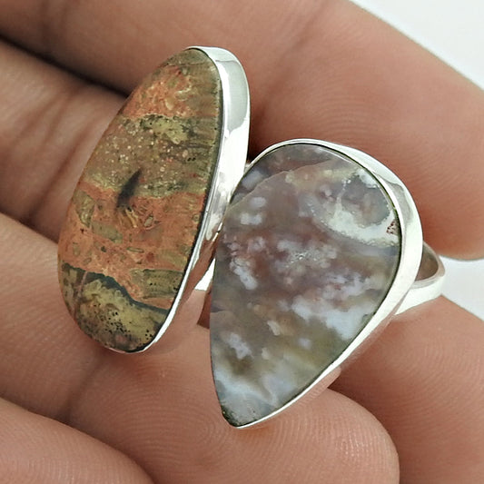 Gift For Her Natural Jasper Open Ring 925 Sterling Silver Jewelry EK1