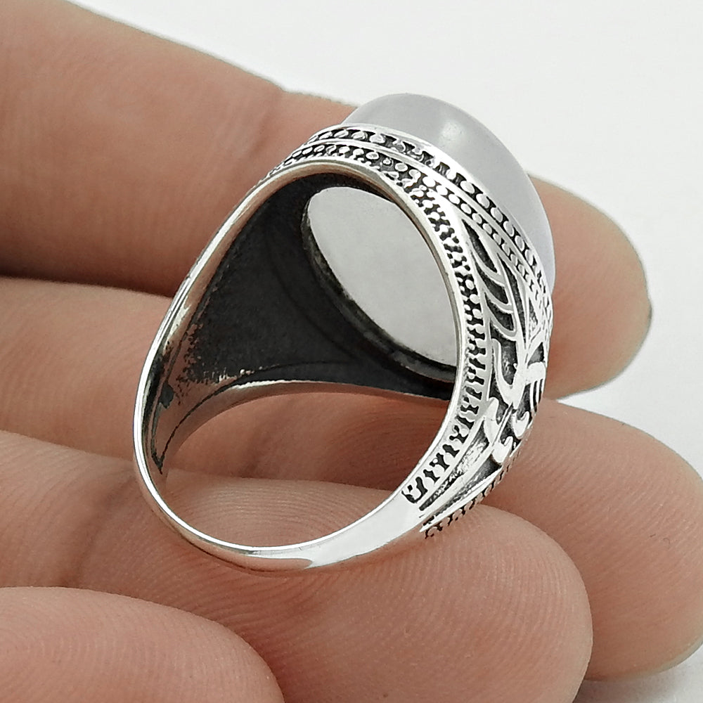 925 Silver Natural Rainbow Moonstone Solitaire Tribal Ring E5