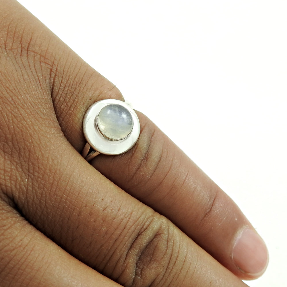 Gift For Her Statement Ring 925 Silver Natural Rainbow Moonstone T6