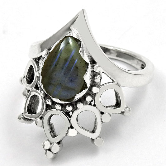 Natural Labradorite Gemstone 925 Silver Statement Boho Ring For Girls A8