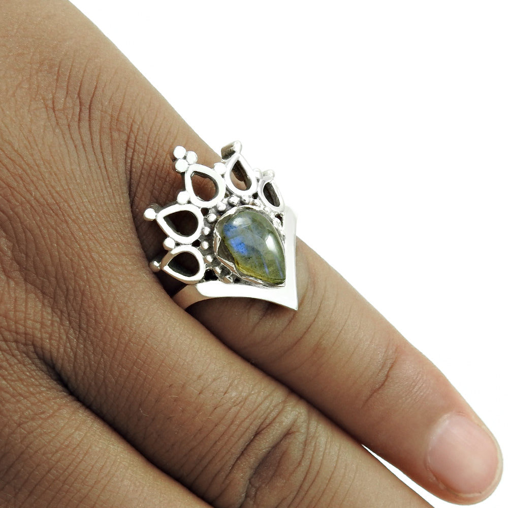 Natural Labradorite Gemstone 925 Silver Statement Boho Ring For Girls A8