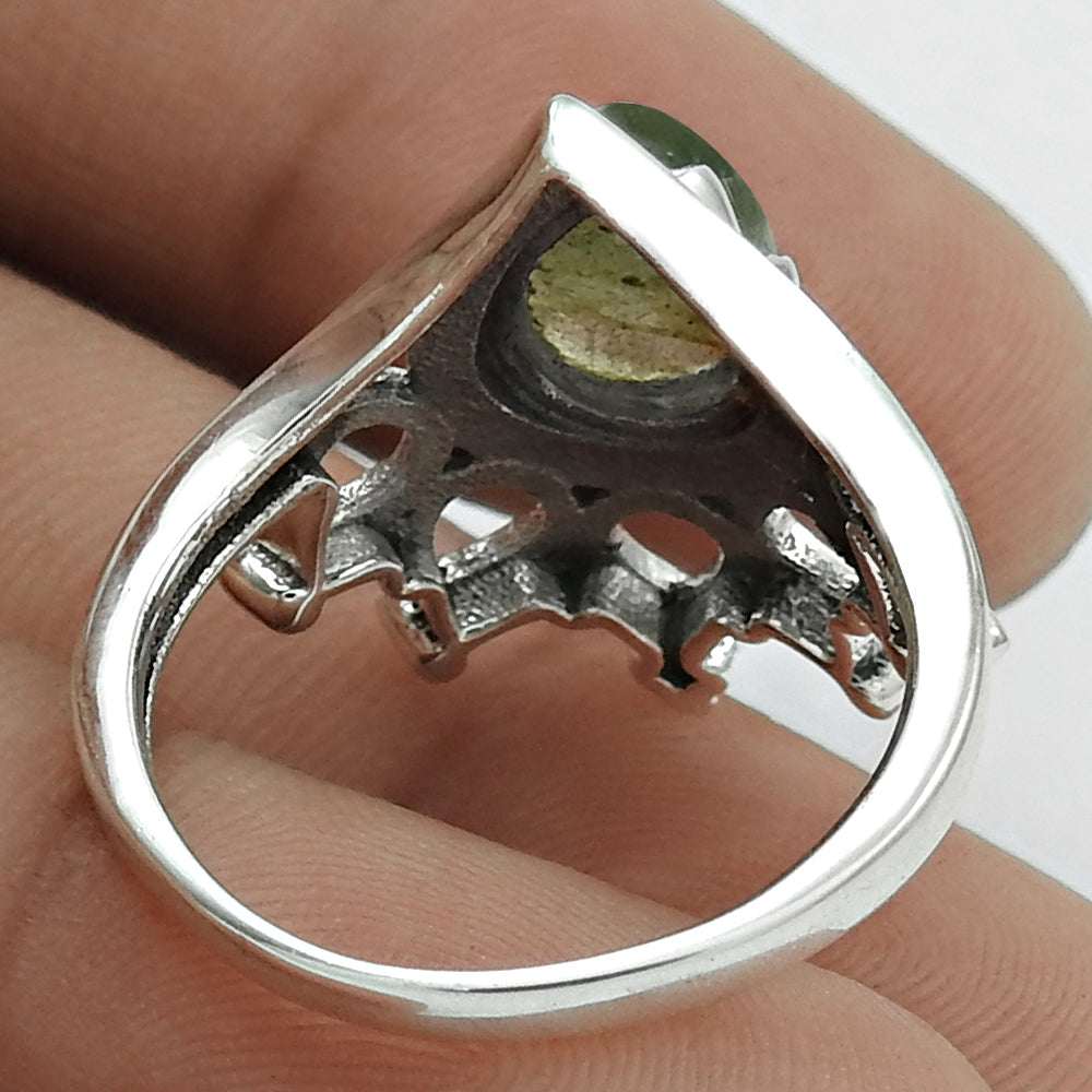 Natural Labradorite Gemstone 925 Silver Statement Boho Ring For Girls A8