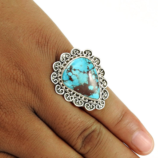 Natural Turquoise 925 Silver Solitaire Artisan Look Ring For Women M7