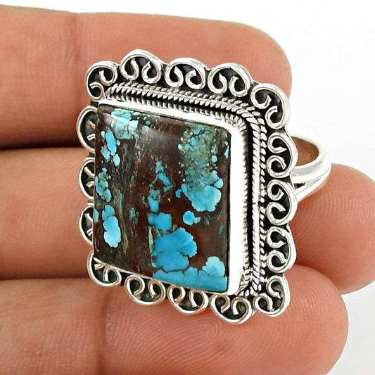 Gift For Woman 925 Silver Natural Turquoise Band Tribal Ring X47