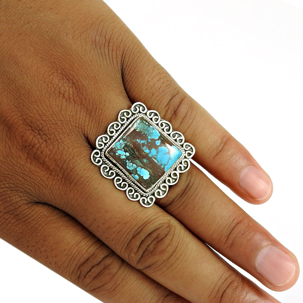 Gift For Woman 925 Silver Natural Turquoise Band Tribal Ring X47