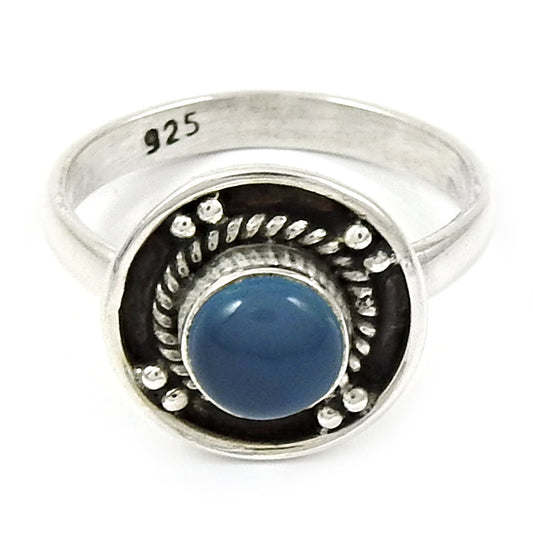 Gift For Woman Statement Boho Ring 925 Silver Natural Chalcedony E8
