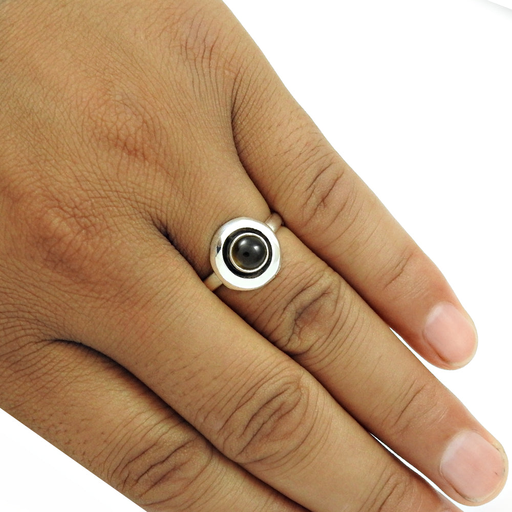 Natural Smoky Quartz Gemstone Statement Boho Ring 925 Sterling Silver U8