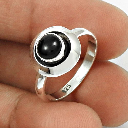 Natural Black Onyx Gemstone Statement Vintage Ring 925 Silver For Women S9