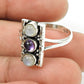 Natural Amethyst Rainbow Moonstone Cocktail Ring 925 Sterling Silver A19