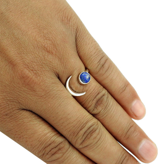 Natural Lapis Lazuli Gemstone 925 Silver Cocktail Open Ring For Girls T75