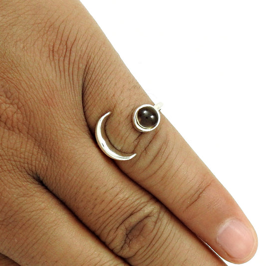 Natural Smoky Quartz Gemstone Solitaire Open Ring 925 Sterling Silver O27