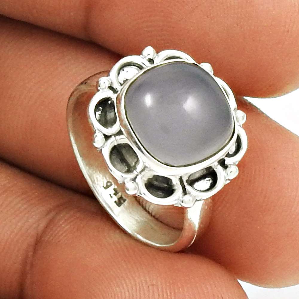 Natural Chalcedony Gemstone Statement Boho Ring 925 Silver For Women H28