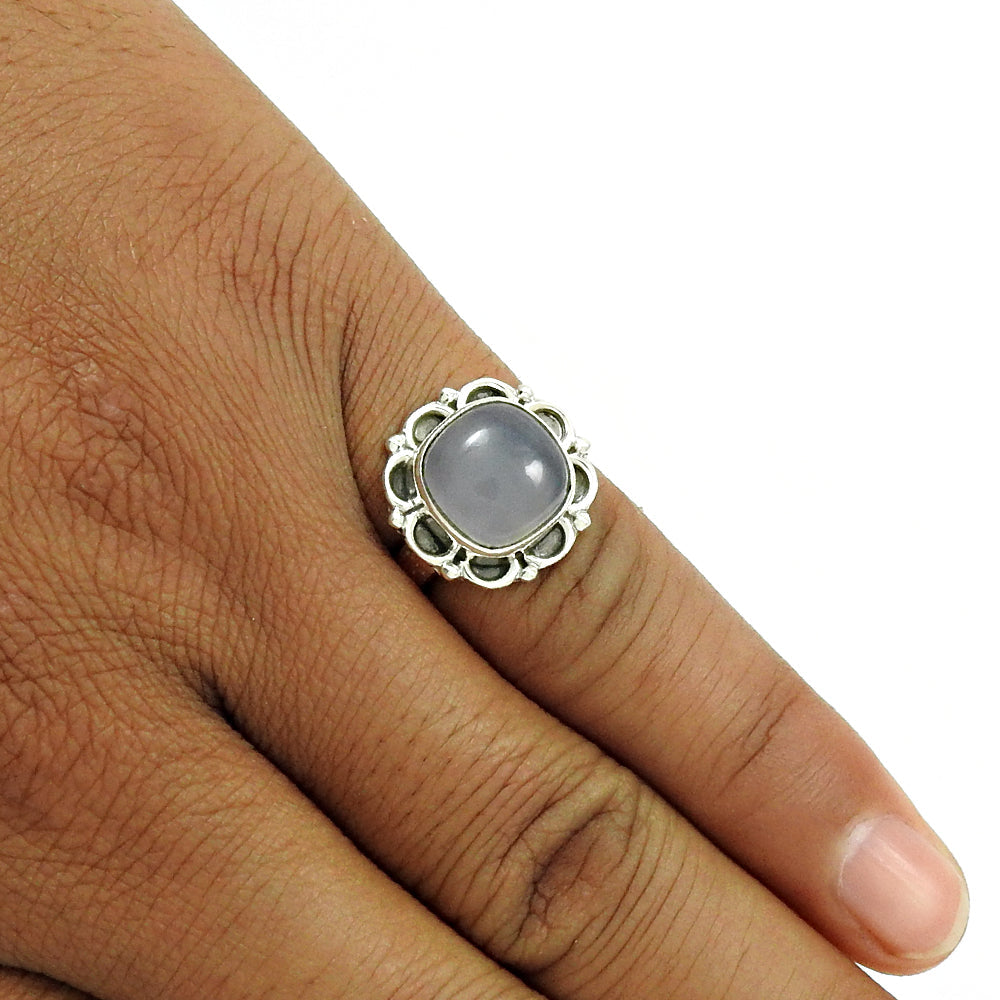Natural Chalcedony Gemstone Statement Boho Ring 925 Silver For Women H28