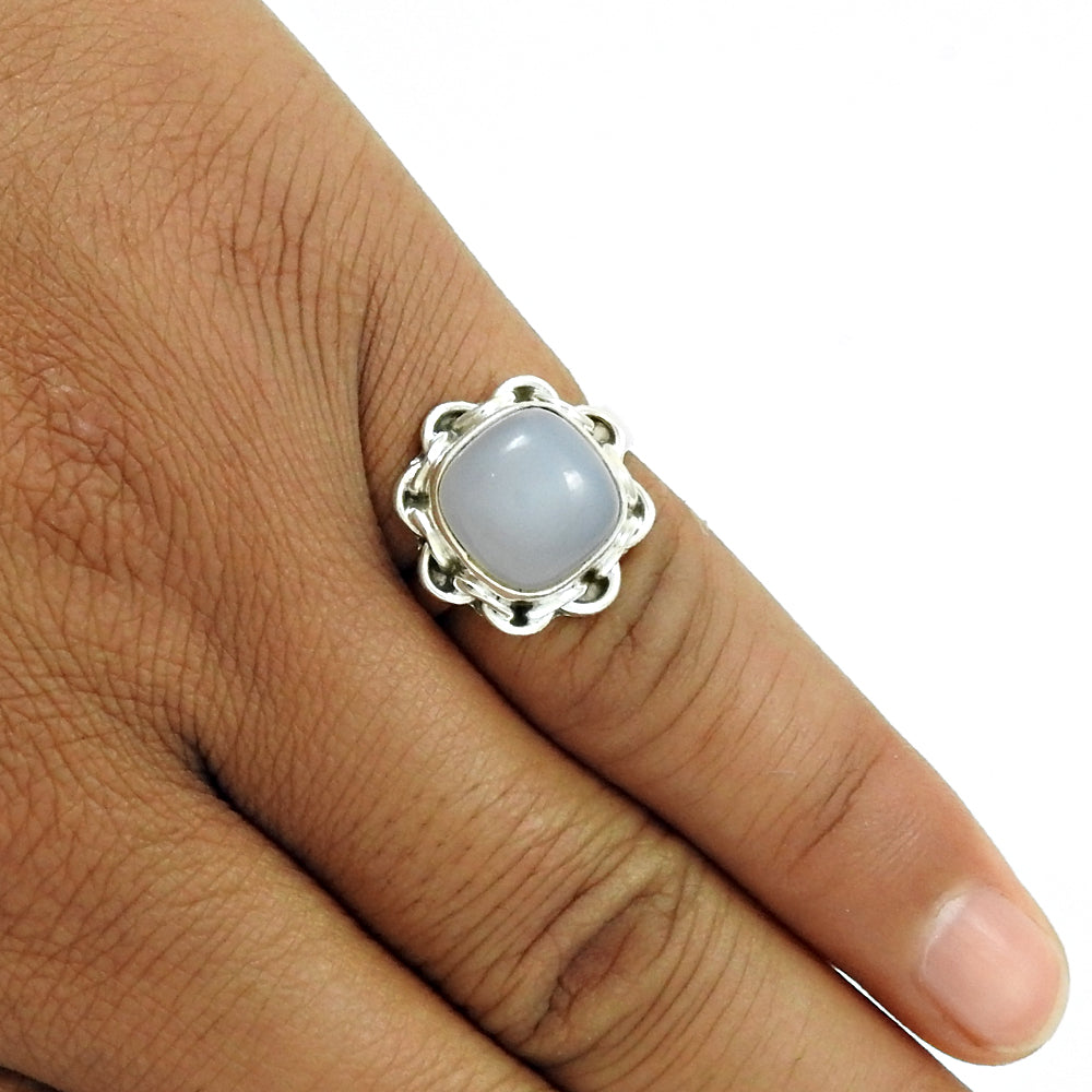 Natural Chalcedony Gemstone Sky Ring 925 Silver Wholesale Jewelry E17