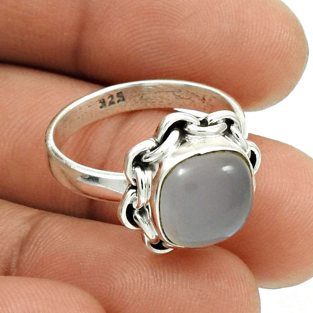 Natural Chalcedony Gemstone Sky Ring 925 Silver Wholesale Jewelry E17