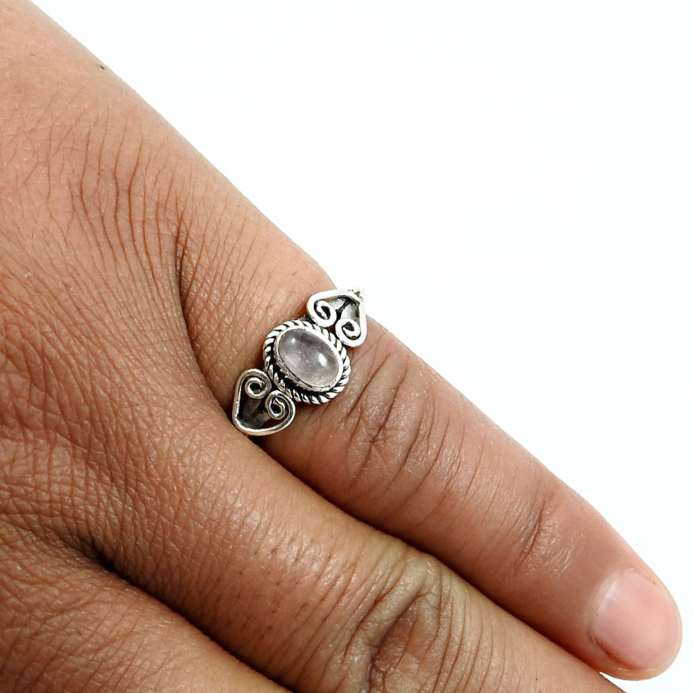 Gift For Woman Natural Rose Quartz Cocktail Tribal Ring 925 Silver Q3