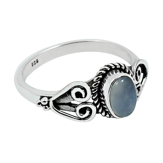 Natural Chalcedony Gemstone 925 Silver Solitaire Boho Ring For Girls R11