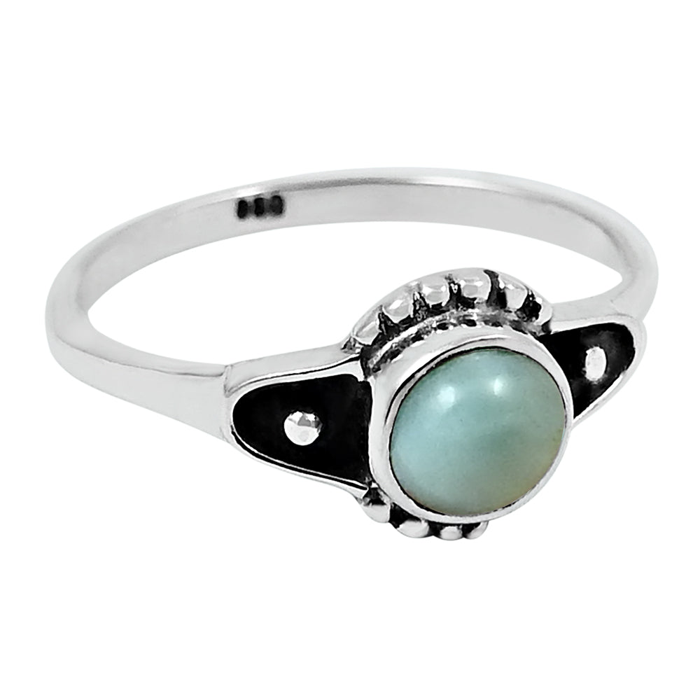 Natural Larimar Gemstone Statement Vintage Ring 925 Silver For Girls U11