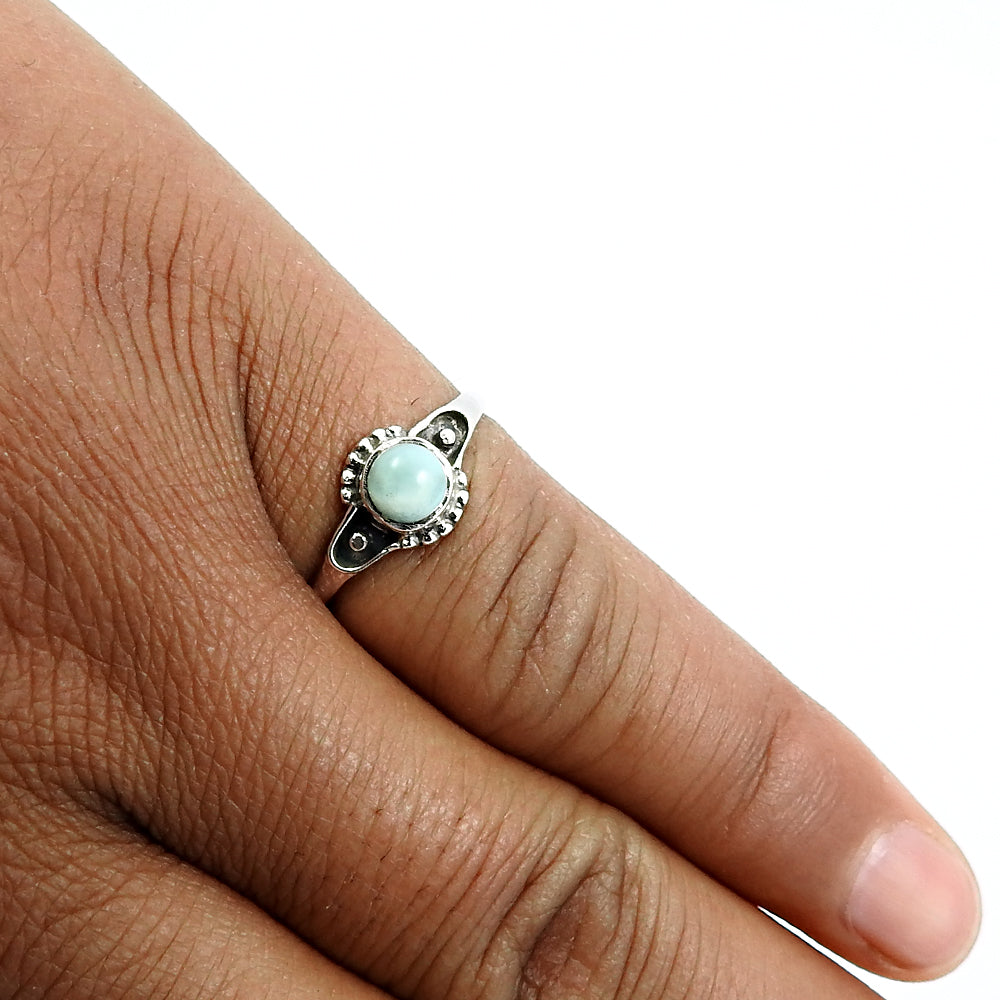 Natural Larimar Gemstone Statement Vintage Ring 925 Silver For Girls U11