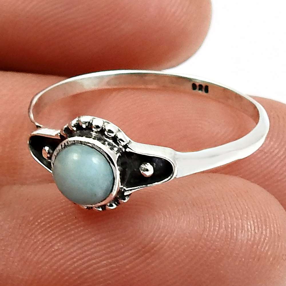 Natural Larimar Gemstone Statement Vintage Ring 925 Silver For Girls U11
