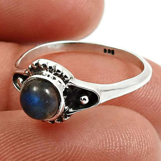 Gift For Woman Solitaire Vintage Ring 925 Silver Natural Labradorite Y11