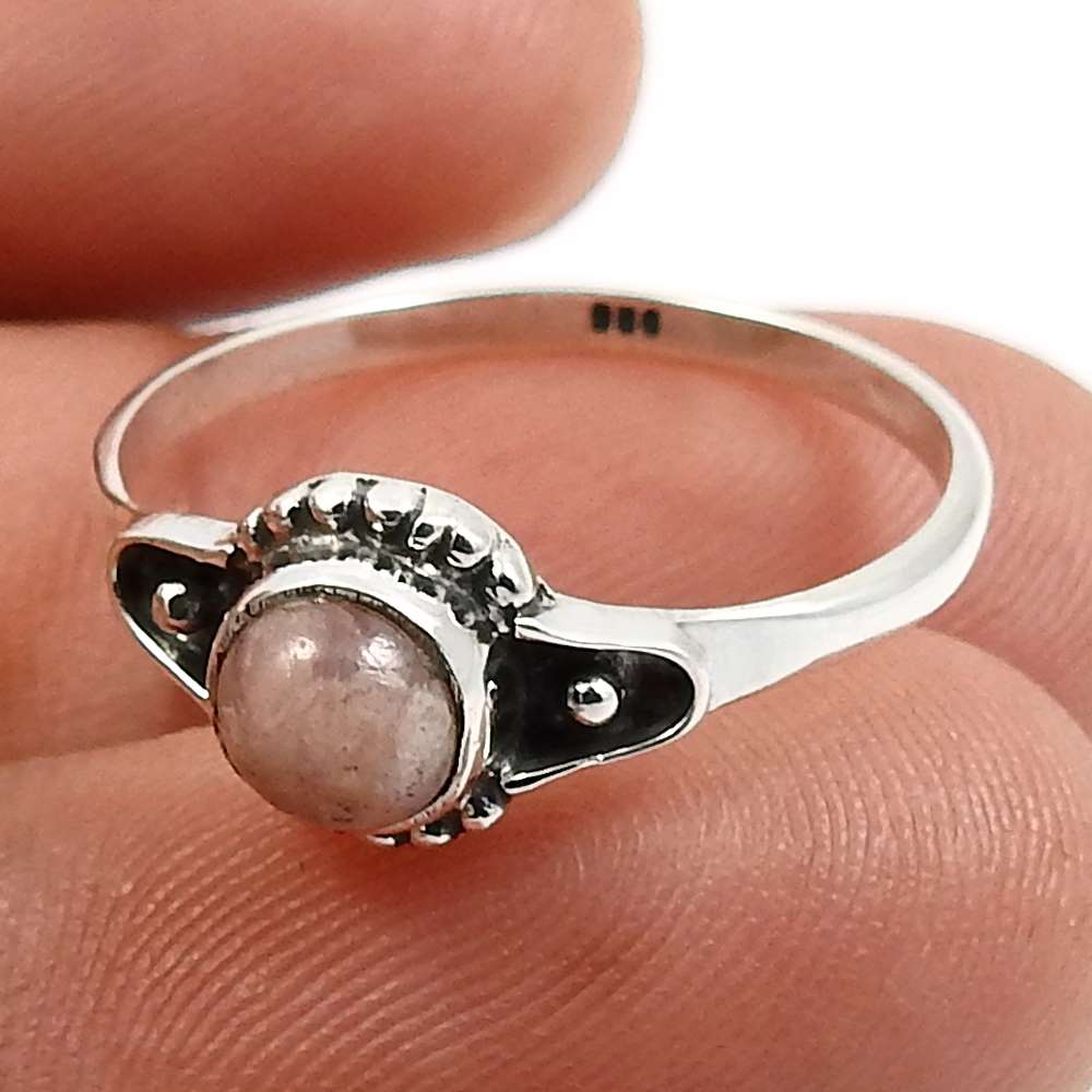 Natural Rhodochrosite 925 Silver Cocktail Tribal Ring For Girls M12