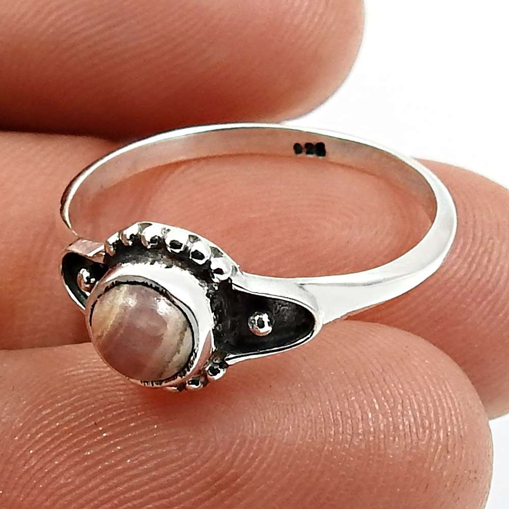 Natural Rhodochrosite 925 Silver Cocktail Tribal Ring For Girls M12