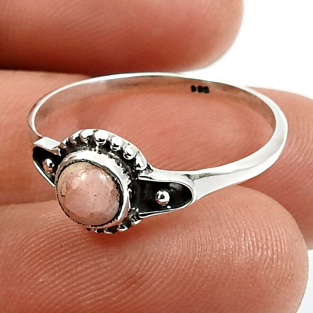 Natural Rhodochrosite 925 Silver Cocktail Tribal Ring For Girls M12