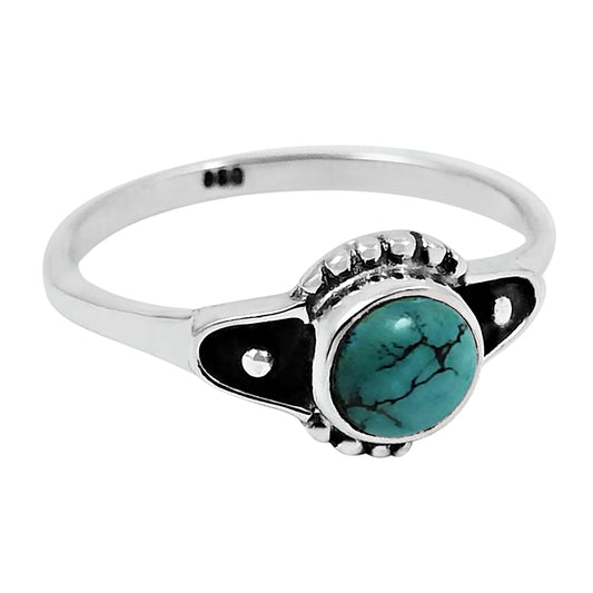 Gift For Woman Natural Turquoise Solitaire Vintage Ring 925 Silver W12