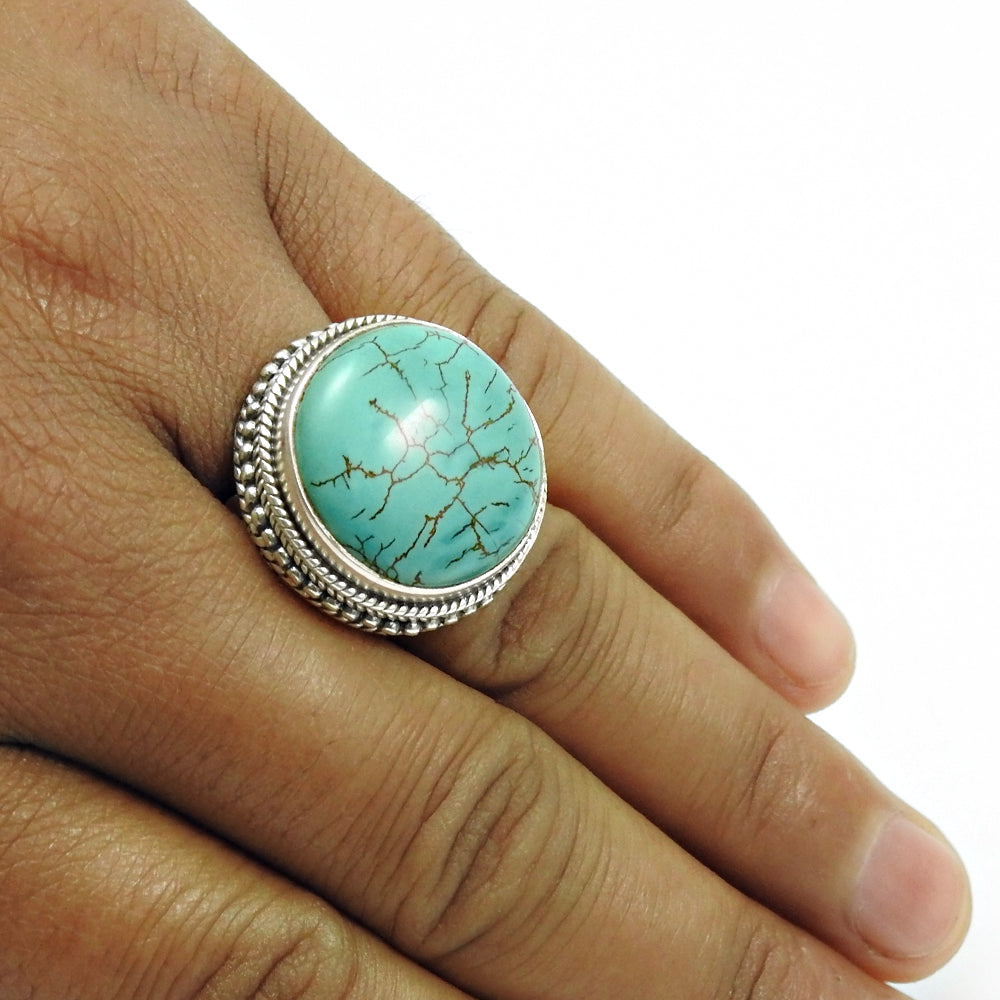 Gift For Woman 925 Silver Natural Turquoise Statement Bohemian Ring U72