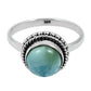 Gift For Her 925 Silver Natural Larimar Solitaire Bohemian Ring D3