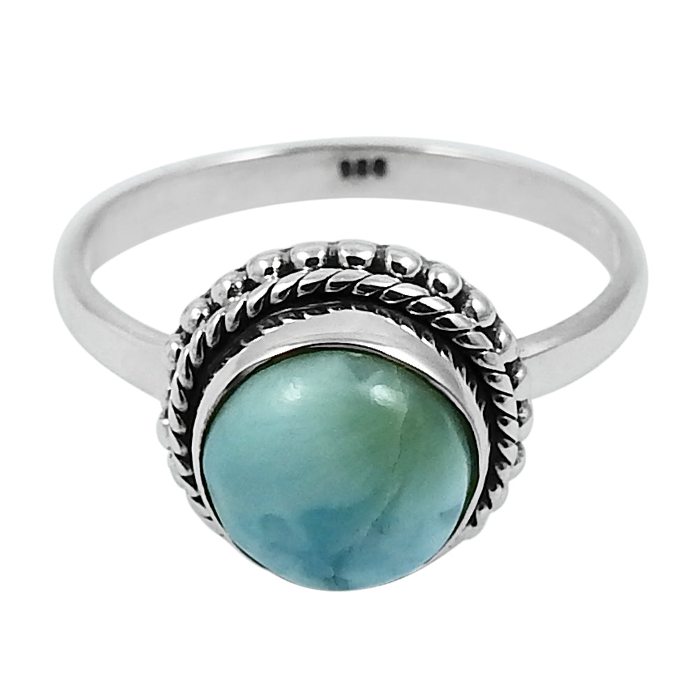 Gift For Her 925 Silver Natural Larimar Solitaire Bohemian Ring D3