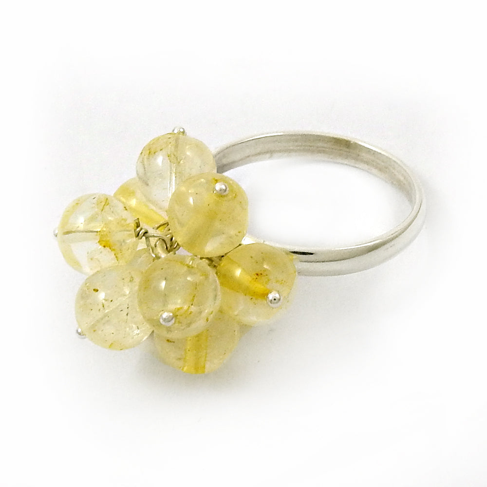 Gift For Woman Natural Citrine Gemstone Beaded Ring 925 Silver L8