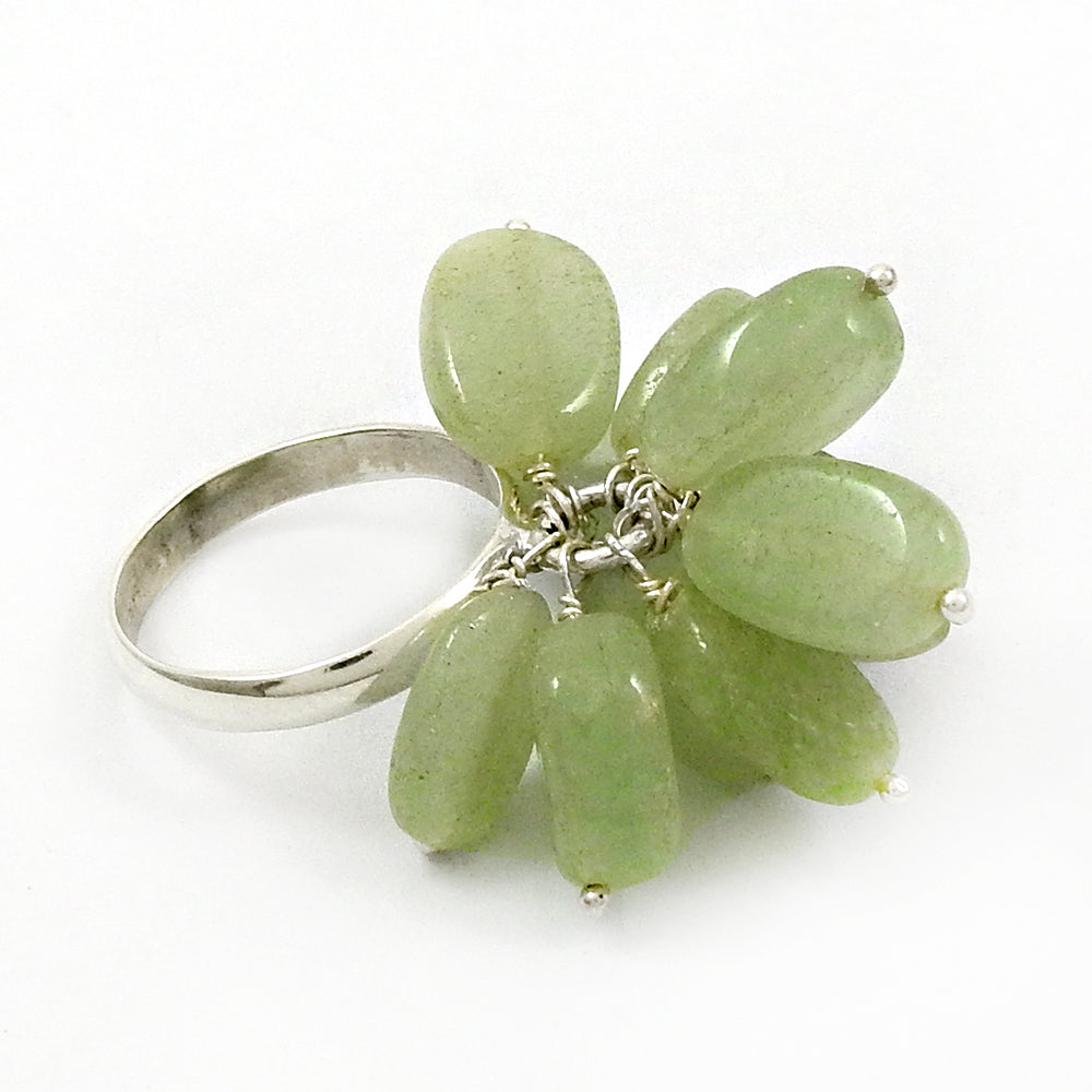 Anniversary Gift For Her Natural Aquamarine Beaded Ring 925 Silver T47