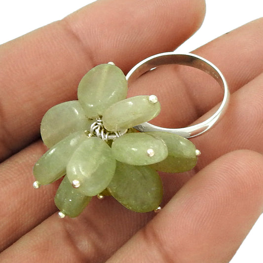 Anniversary Gift For Her Natural Aquamarine Beaded Ring 925 Silver T47