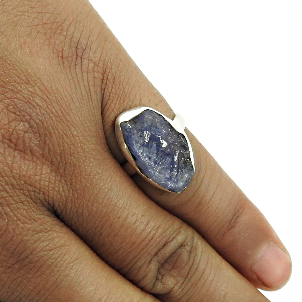 Gift For Woman Rough Stone Natural Iolite Cocktail Boho Ring 925 Silver