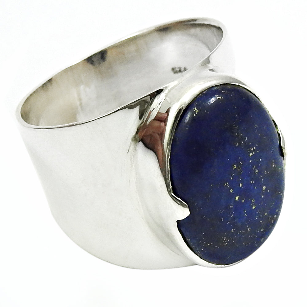 Gift For Woman Statement Ethnic Ring 925 Silver Natural Lapis Lazuli I9