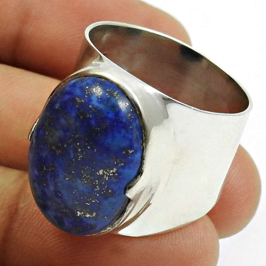 Gift For Woman Statement Ethnic Ring 925 Silver Natural Lapis Lazuli I9