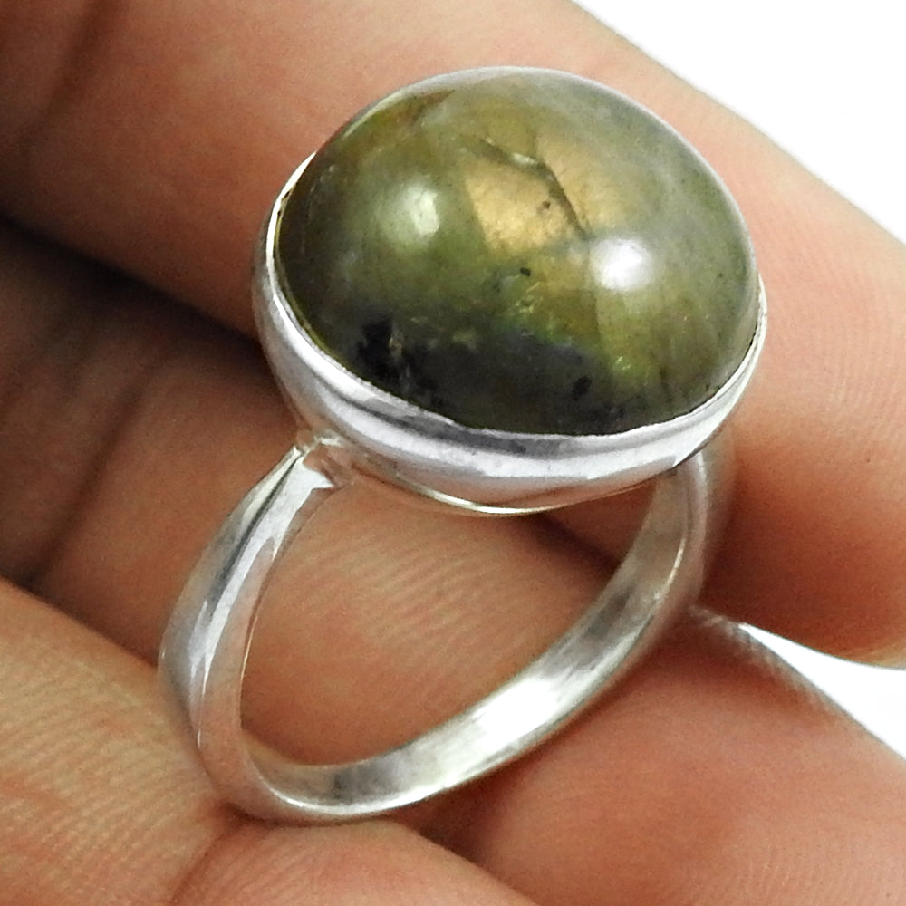 Natural Labradorite Gemstone Cocktail Gray Ring 925 Sterling Silver T11