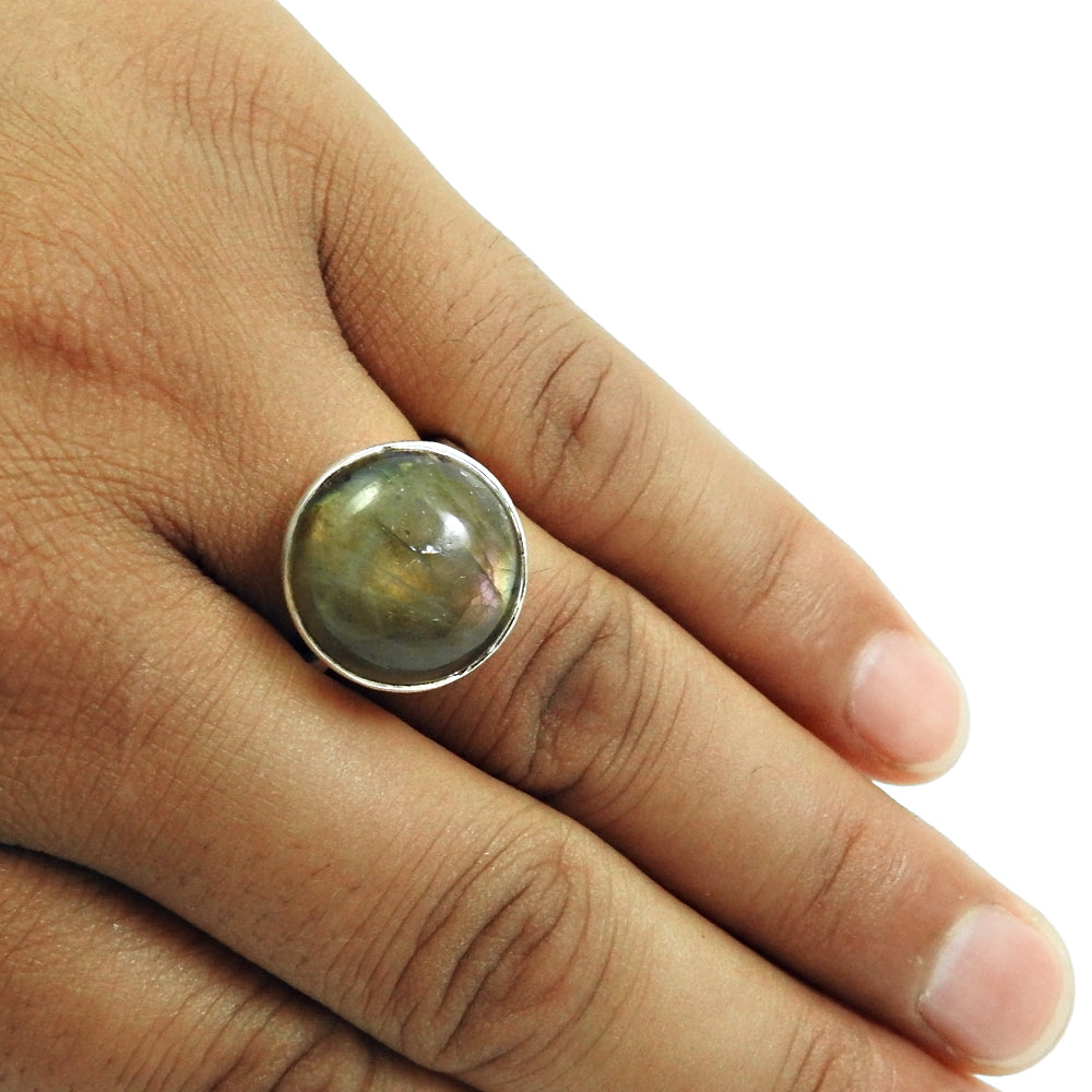 Natural Labradorite Gemstone Cocktail Gray Ring 925 Sterling Silver T11