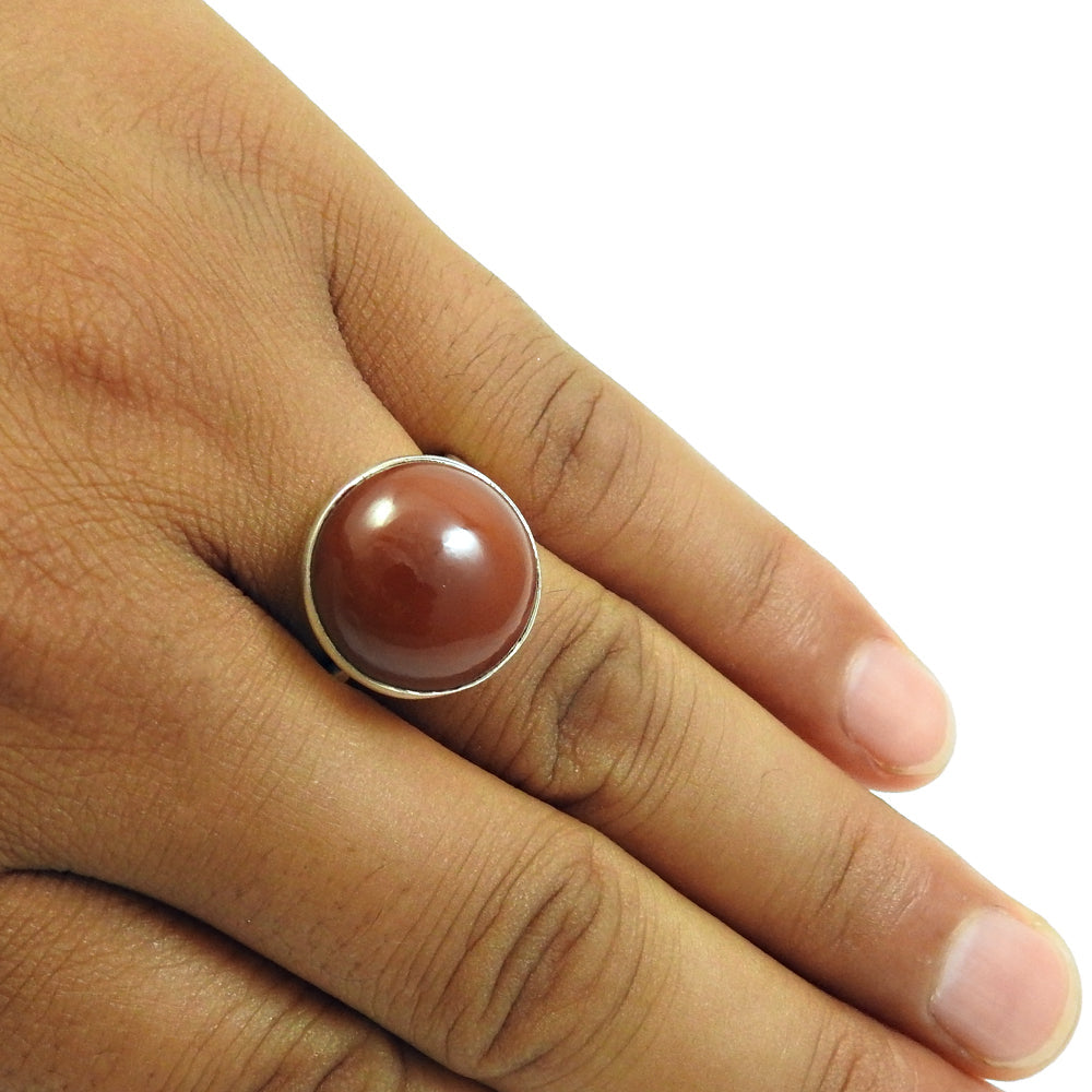 Natural Carnelian Gemstone Solitaire Ethnic Ring 925 Silver For Women F14