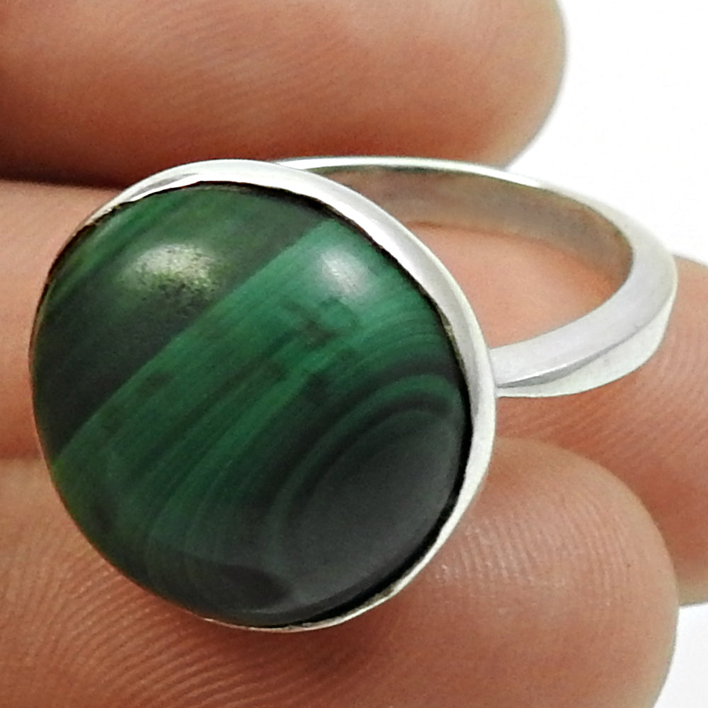 Gift For Her Natural Malachite Chunky Ring 925 Sterling Silver Jewelry