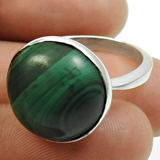 Gift For Her Natural Malachite Chunky Ring 925 Sterling Silver Jewelry